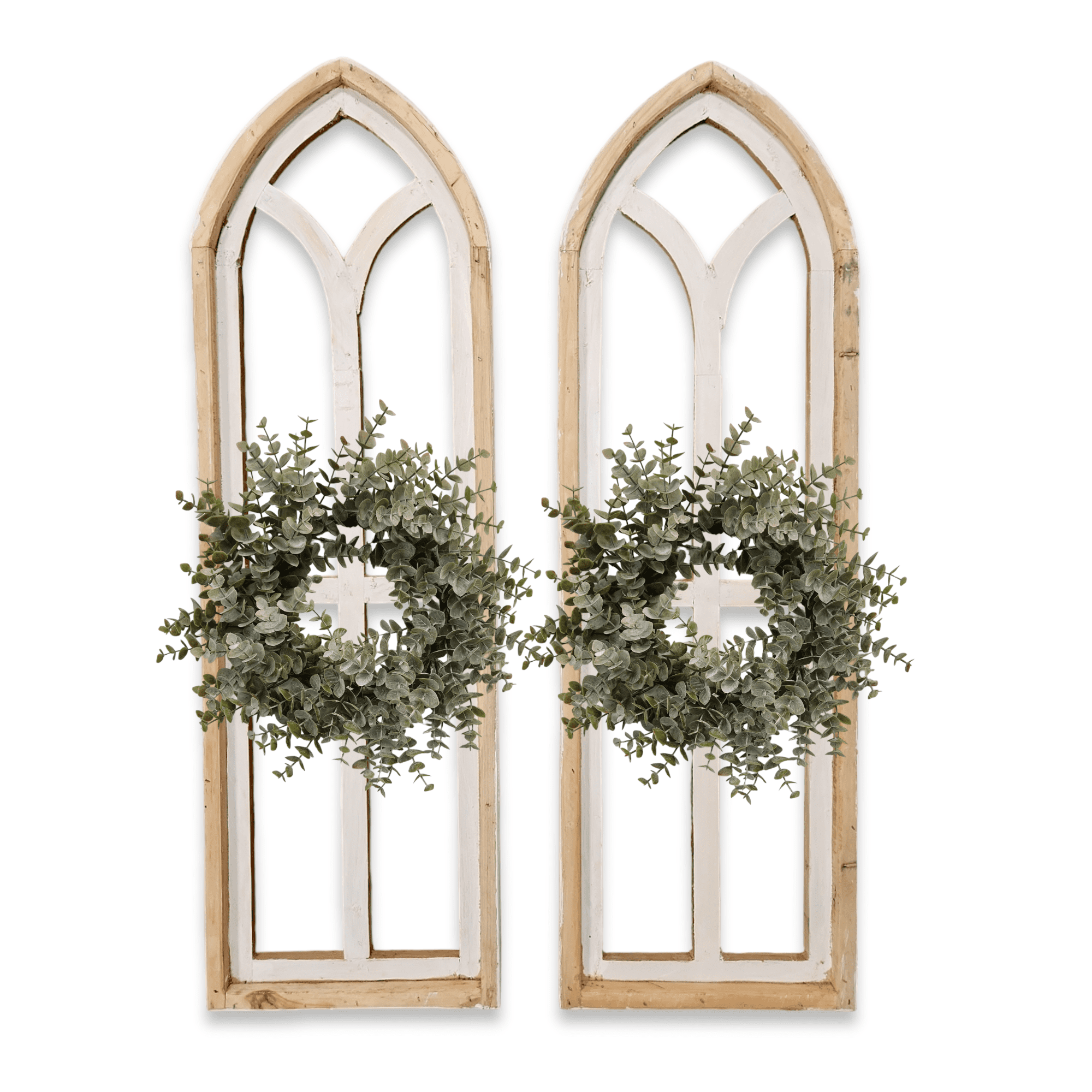 The Ivory Point Farmhouse Wooden Wall Window Arches Set of 2 -3 Sizes - Rustic Cathedral Wood Windows- Ivory Point wall windowsRanch Junkie